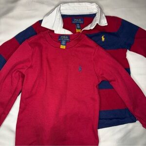 2PCS Polo Ralph Lauren Toddler Boys 3T Bundle - Striped Rugby & Red Waffle Knit